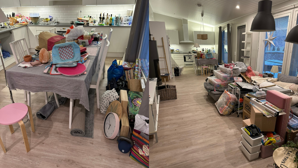 Tältä näytti heti remontin jälkeen talossa, jossa tavaroiden siirrot eivät kuuluneet asukkaille.